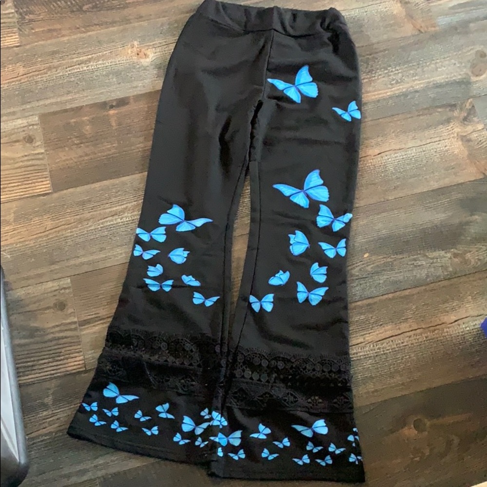 Black butterfly yoga/lounge pant w crochet detail
